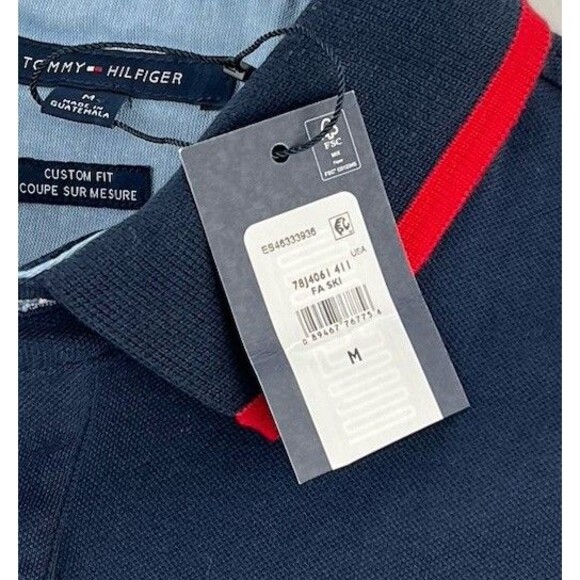 Tommy Hilfiger Custom Slim Fit Essential Signature Flag Polo Navy Mens M New - Picture 6 of 7